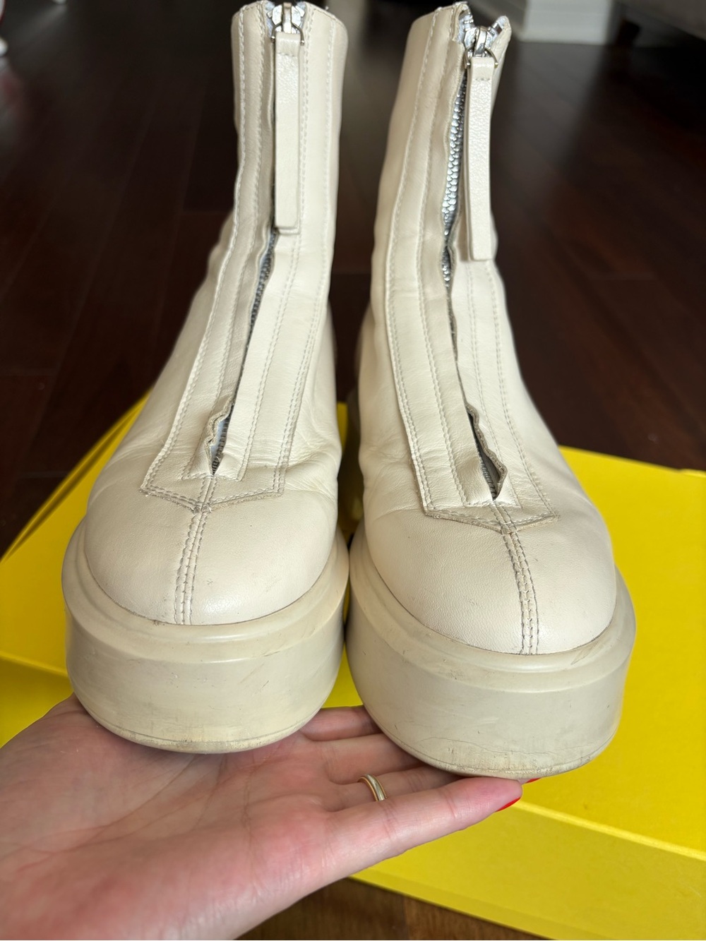 The Row Combat Zipped Boots Beige Natural Color US 8.5 Mid-Calf Boots Pre-Owned - Picture 14 of 16